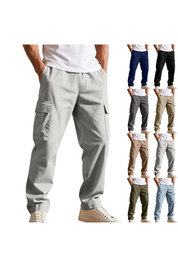 Mens Cargo Pants Relaxed Fit Drawstring Elastic Waist Lightweight Hiking Pants Running Workout Joggers with Pockets Light Gray S