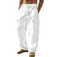 thumbnail image 1 of Mens Cargo Pants Relaxed Fit Linen Cotton Casual Pants Multi Pockets Breathable Wide Leg Lightweight Spring Fall Trousers White S, 1 of 8