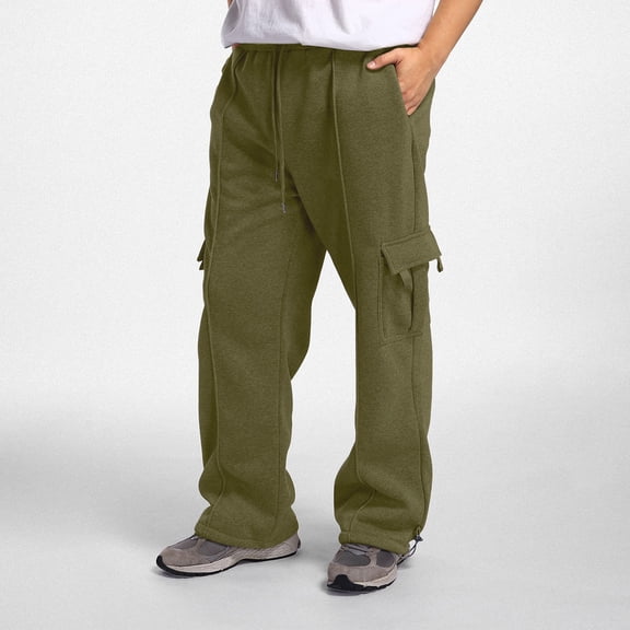 Mens Cargo Pants Relaxed Fit Straight Leg Drawstring Elastic Waist Men's Casual Pants Workout Jogging for Men Sweatpants with Pockets