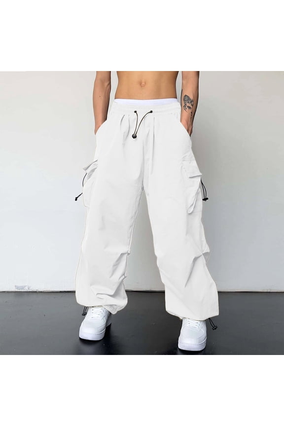 Mens Cargo Pants Relaxed Fit Streetwear Baggy Sweatpants Parachute Pant Harem Joggers with Pockets White S