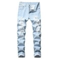 thumbnail image 1 of Mens Cargo Pants Ripped Straight Leg Slim Fit Hole Men Warm Jeans,Light Blue,32, 1 of 7