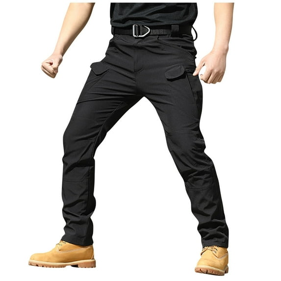 Mens Cargo Pants Ripstop Lightweight Hiking Work Pants Multi Pockets Slim Fit Tactical Waterproof Pants Brown XXL