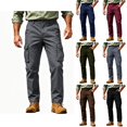 thumbnail image 1 of Mens Cargo Pants Sevevn Button Fly Elastic Side Waist Large Flap Pockets Straight Leg Relaxed Fit Cotton Woven Trousers for Casual Work Daily Wear, 1 of 9
