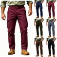 thumbnail image 1 of Mens Cargo Pants Sevevn Button Fly Elastic Side Waist Large Flap Pockets Straight Leg Relaxed Fit Cotton Woven Trousers for Casual Work Daily Wear, 1 of 9