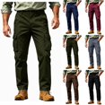 thumbnail image 1 of Mens Cargo Pants Sevevn Button Fly Elastic Side Waist Large Flap Pockets Straight Leg Relaxed Fit Cotton Woven Trousers for Casual Work Daily Wear, 1 of 9