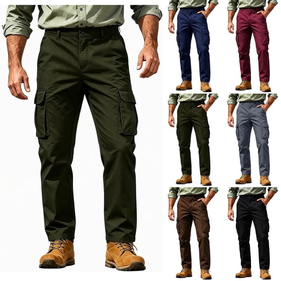 Mens Cargo Pants Sevevn Button Fly Elastic Side Waist Large Flap Pockets Straight Leg Relaxed Fit Cotton Woven Trousers for Casual Work Daily Wear