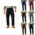 thumbnail image 1 of Mens Cargo Pants Sevevn Button Fly Elastic Side Waist Large Flap Pockets Straight Leg Relaxed Fit Cotton Woven Trousers for Casual Work Daily Wear, 1 of 8