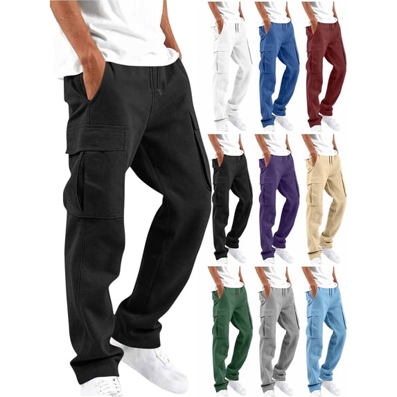 Mens Cargo Pants- Solid Casual Multiple Pockets Outdoor Straight Type Fitness Pants Cargo Pants Trousers Black S