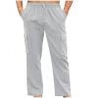 Mens Cargo Pants Solid Color Casual Multiple Zipper Button Pockets Outdoor Straight Type Fitness Trousers Gray