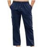 Mens Cargo Pants Solid Color Casual Multiple Zipper Button Pockets Outdoor Straight Type Fitness Trousers Navy