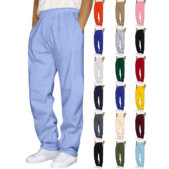Mens Cargo Pants Solid Color Drawstring Casual Hiking Pants Joggers Athletic Trousers Men's Loose Straight Sweatpants with Pockets