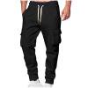 thumbnail image 1 of Mens Cargo Pants Solid Color Pocket Drawstring Elastic Waist Pants Black, 1 of 6