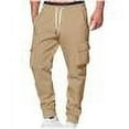 thumbnail image 1 of Mens Cargo Pants Solid Color Pocket Drawstring Elastic Waist Pants Khaki, 1 of 6