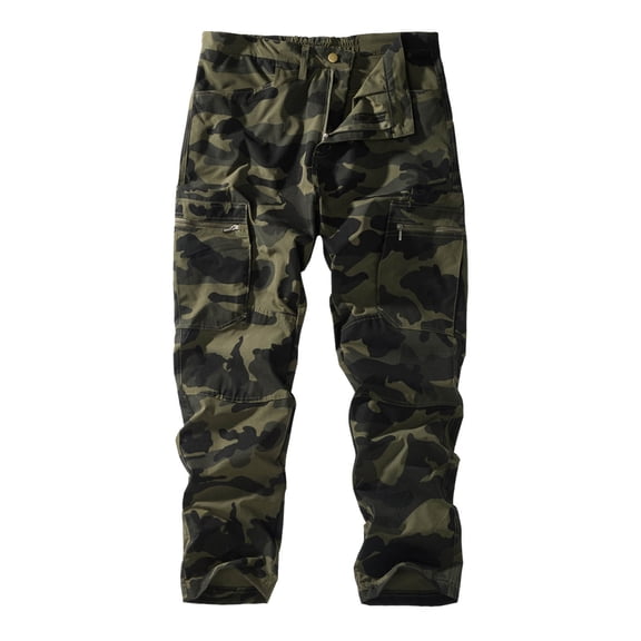 Mens Cargo Pants Stretch Casual Camouflage Straight Leg Pants Multi Pockets Lightweight Utility Streetwear Trousers Army Green 38
