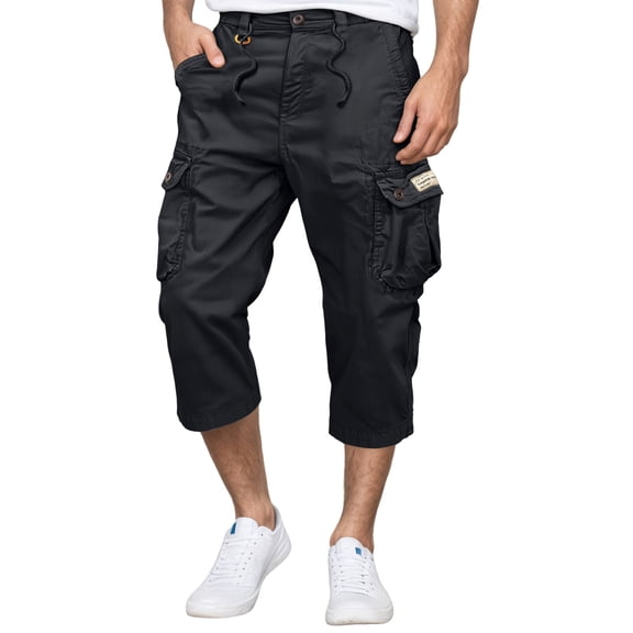 Mens Cargo Pants Stretch Casual Straight Leg Cropped Pants Lightweight Breathable Ankle Length Trousers Black 32