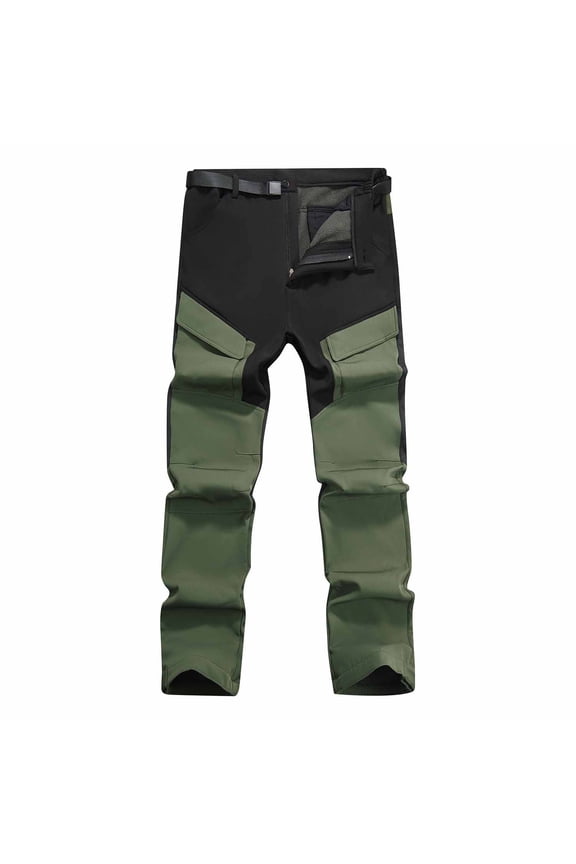 Mens Cargo Pants Stretch Waterproof Windproof Lined Hiking Pants Warm Soft Shell Winter Outdoor Casual Green XXXL