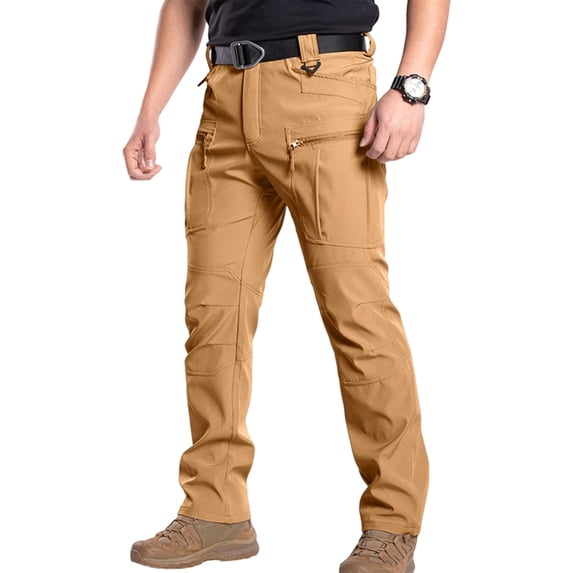 Mens Cargo Pants Water Resistant Relaxed Fit Hiking Work Pants Multi Pockets Ripstop Flex Baggy Camo Tactical Pant Earthy Yellow XL