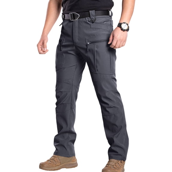 Mens Cargo Pants Water Resistant Relaxed Fit Hiking Work Pants Multi Pockets Ripstop Flex Baggy Camo Tactical Pant Gray S