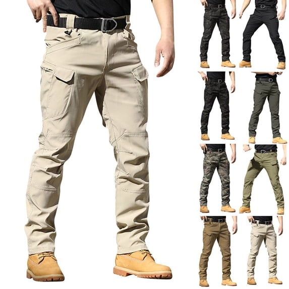 Mens Cargo Pants Water Resistant Relaxed Fit Hiking Work Pants Multi Pockets Ripstop Flex Baggy Camo Tactical Pant