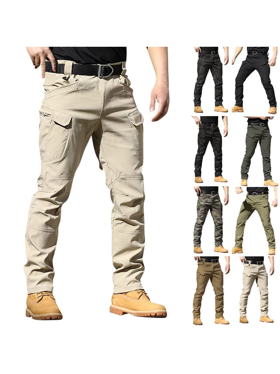 Mens Cargo Pants Water Resistant Relaxed Fit Hiking Work Pants Multi Pockets Ripstop Flex Baggy Camo Tactical Pant