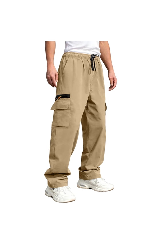 Mens Cargo Pants Water Resistant Stretch Waistband Cargo Pants Military Construction Hiking Pants with Pockets Big and Tall Cargo Pants Trousers,Brown 3XL