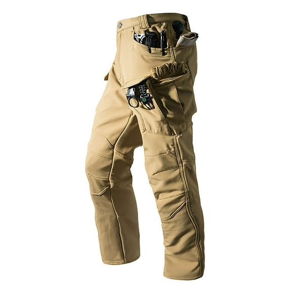 Mens Cargo Pants Waterproof Flexcamo Hiking Pants Outdoor Ripstop Hunting Fleece Lined Pants Multi Pockets