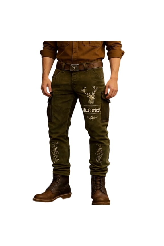 Mens Cargo Pants Western Punk Work Multiple Pockets Outdoor Hiking Casual Cowboy Trousers Army Green S