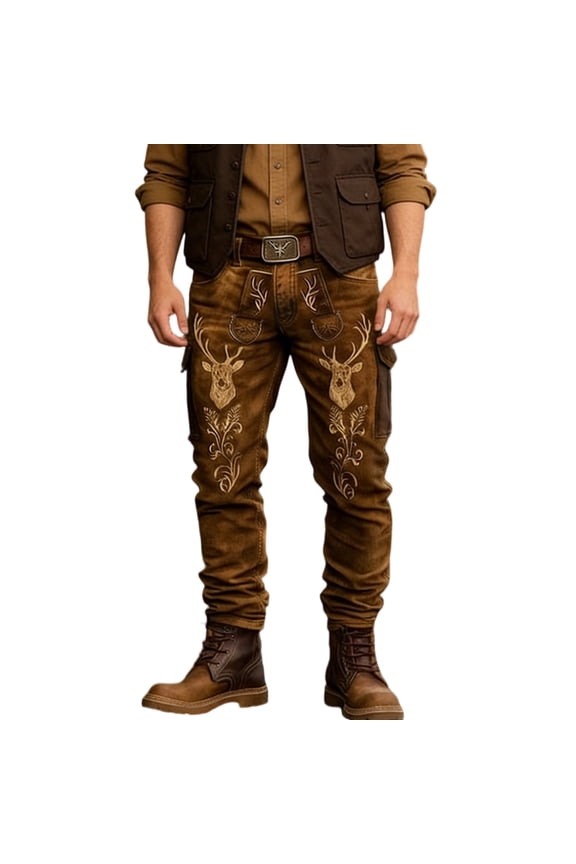 Mens Cargo Pants Western Punk Work Multiple Pockets Outdoor Hiking Casual Cowboy Trousers Coffee S