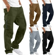 Mens Cargo Pants Zipper Pockets Straight Leg Loose Fit Techwear Streetwear Casual Trousers