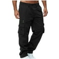thumbnail image 1 of Mens Cargo Pants with 6 Pockets Elastic Waist Solid Casual Joggers Sweatpants Outdoor Work Straight Fit Trousers, 1 of 2