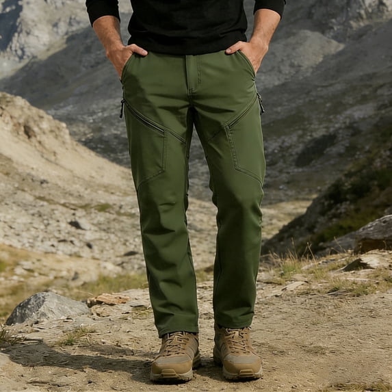 Mens Cargo Pants with Zipper Pockets Straight Leg Elastic Mid Waisted Trousers Classic Solid Color Windbreaker Relaxed Athletic Sports Tactical-Pant