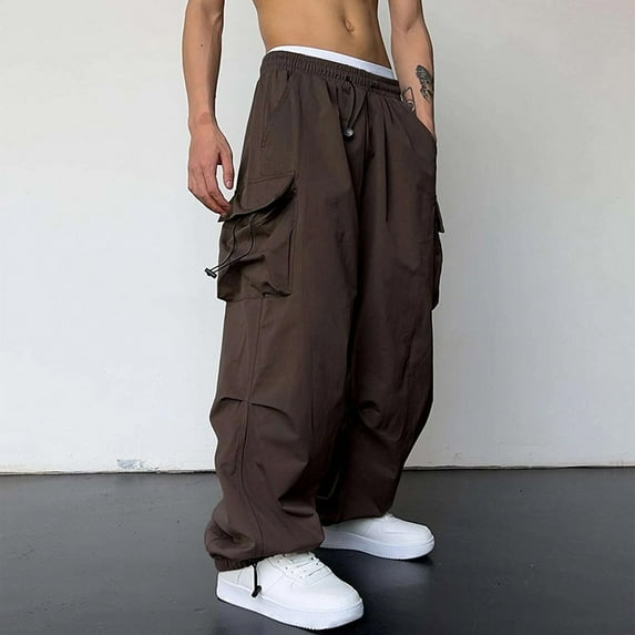 Mens Cargo Parachute Pants Streetwear Vintage Y2K Hip Hop Wide Leg Sweatpants