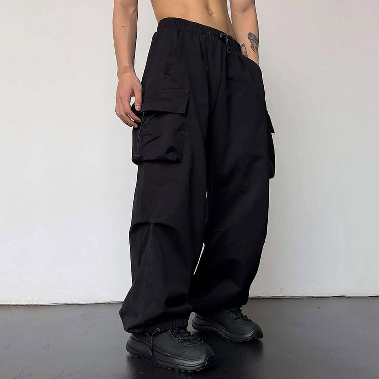 Men’s Parachute Cargo IG Caqnni Men's Baggy Sweatpants Parachute Pants Wide Leg Y2k