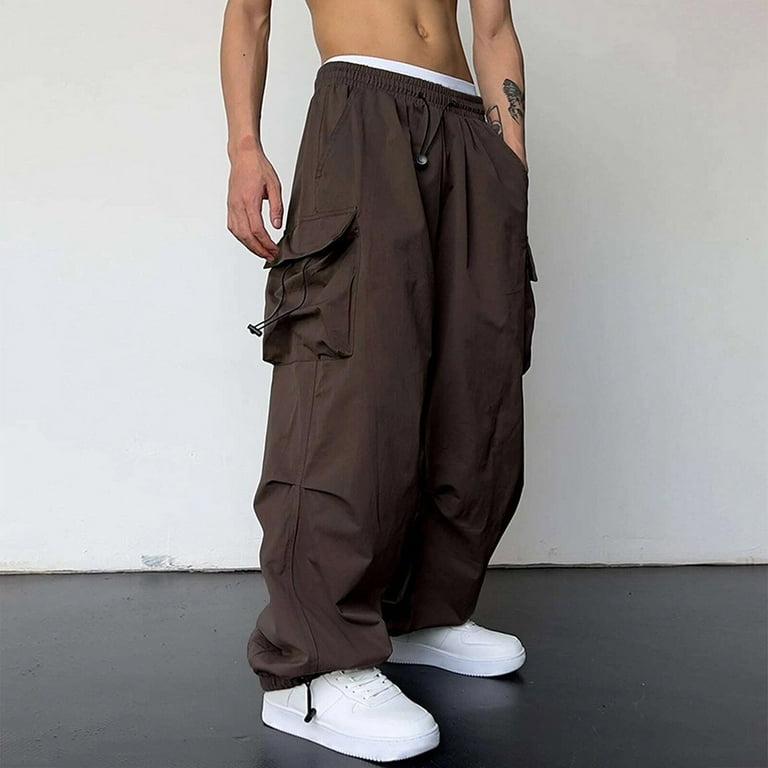 Mens Cargo Parachute Pants Streetwear Vintage Y2k Hip Hop Wide Leg