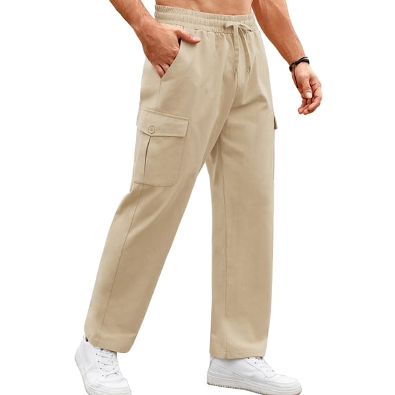 Mens Cargo Relaxed Fit Cotton Drawstring Sweatpants with Pockets(Black,L)