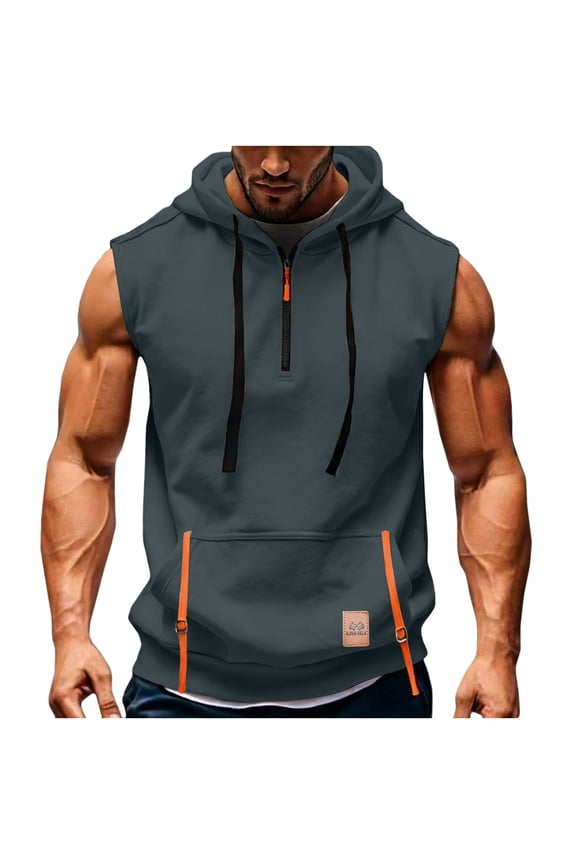 Mens Cargo Shirts Sleeveless Pockets Drawstring Hoodie Pullover Outdoor Hiking Tank Tops Fathers Day Gift