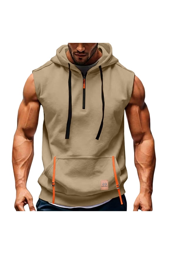 Mens Cargo Shirts Sleeveless Pockets Drawstring Hoodie Pullover Outdoor Hiking Tank Tops Fathers Day Gift