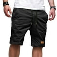 thumbnail image 1 of Mens Cargo Short Casual Baggy Casual Athletic Jogger Sports Trousers Solid Color Casual Activewear Athletic Fit Summer Outdoor Cargo Shorts with Pockets,Black,M, 1 of 6