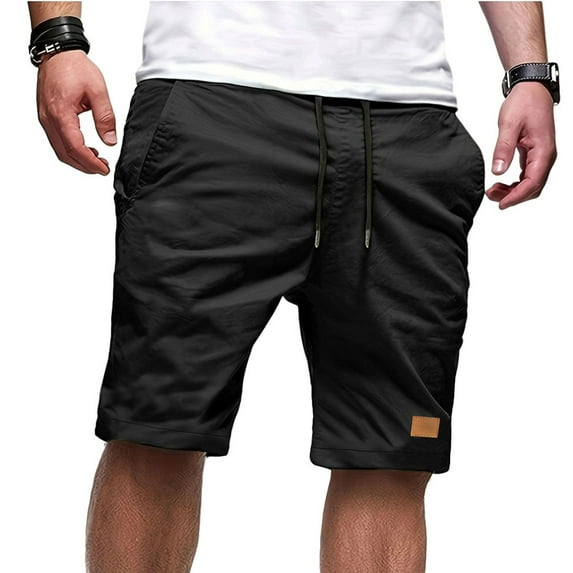 Mens Cargo Short Casual Baggy Casual Athletic Jogger Sports Trousers Solid Color Casual Activewear Athletic Fit Summer Outdoor Cargo Shorts with Pockets,Black,M