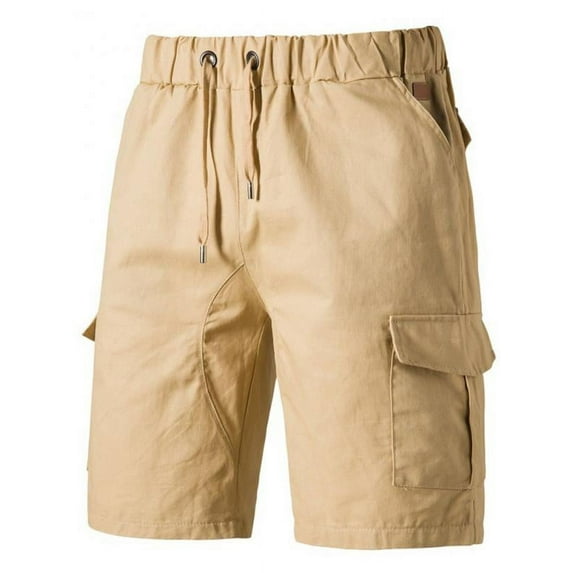 Mens Cargo Short Lightweight Ripstop Stretch,Slim-Fit Flat-Front Comfort Draw-string Authentics Classic Outdoor Shorts with Side Pockets S-2XL Khaki