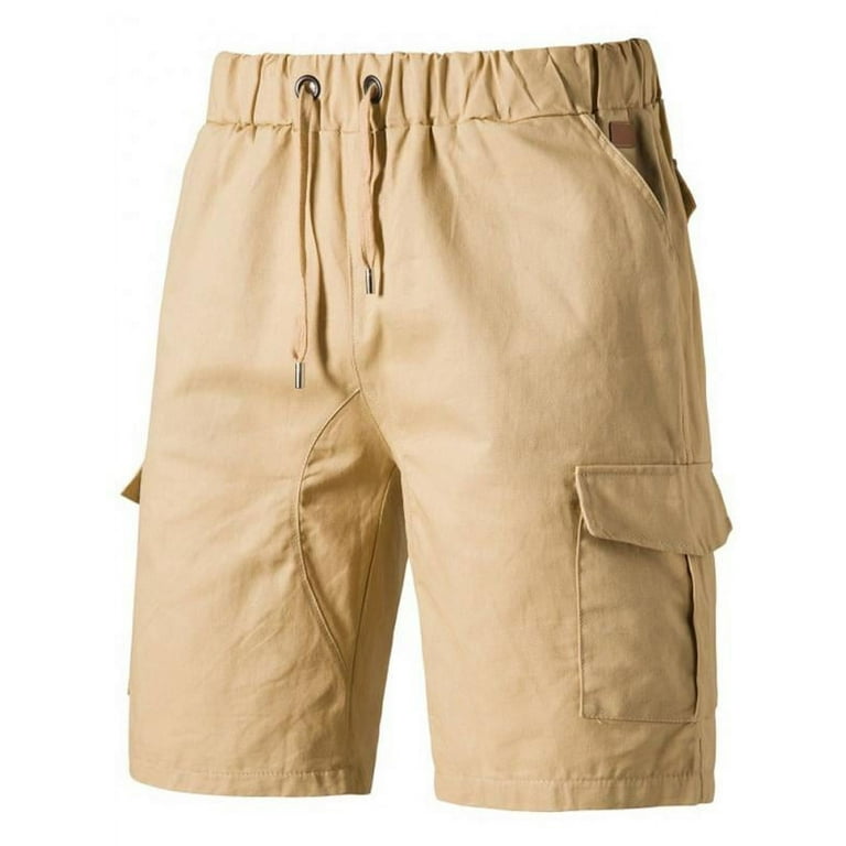 Mens Cargo Short Lightweight Ripstop Stretch,Slim-Fit Flat-Front Comfort  Draw-string Authentics Classic Outdoor Shorts with Side Pockets S-2XL Khaki
