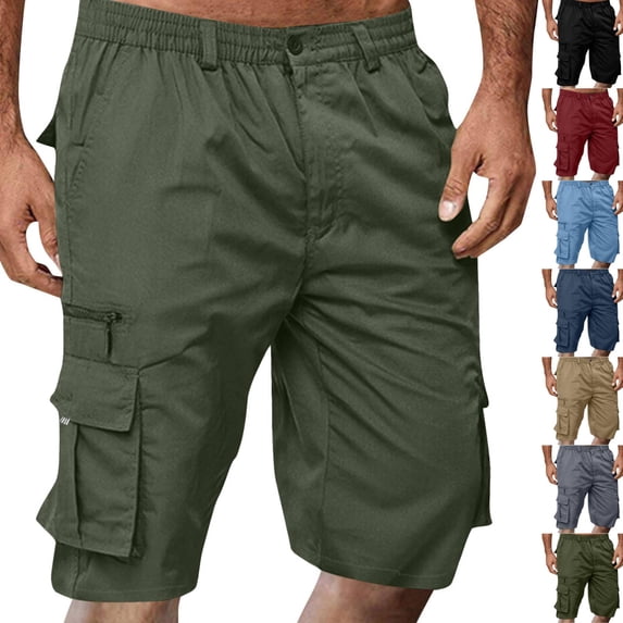 Mens Cargo Short Pants Outdoor Casual Essentials Shorts with Pockets Expandable Waist Lightweight Hiking Shorts Army Green 2XL