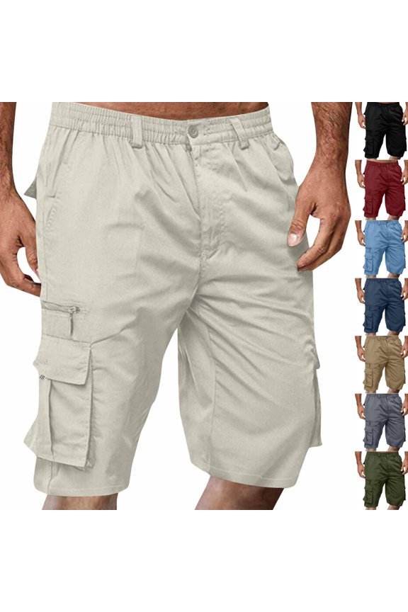Mens Cargo Short Pants Outdoor Casual Essentials Shorts with Pockets Expandable Waist Lightweight Hiking Shorts Light Gray L