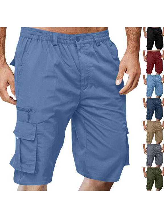 Mens Cargo Short Pants Outdoor Casual Essentials Shorts with Pockets Expandable Waist Lightweight Hiking Shorts Royal Blue M