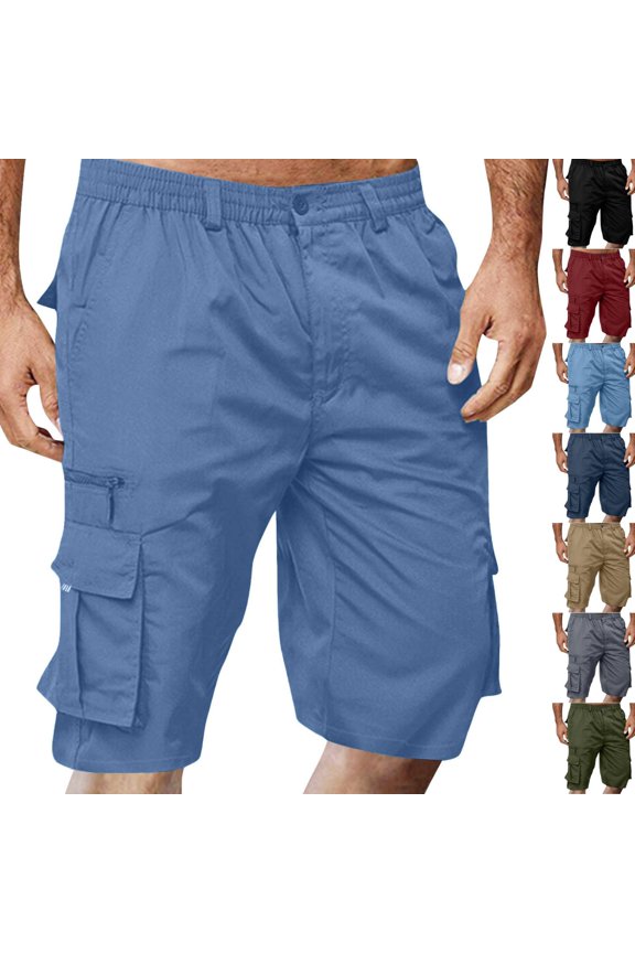 Mens Cargo Short Pants Outdoor Casual Essentials Shorts with Pockets Expandable Waist Lightweight Hiking Shorts Royal Blue M