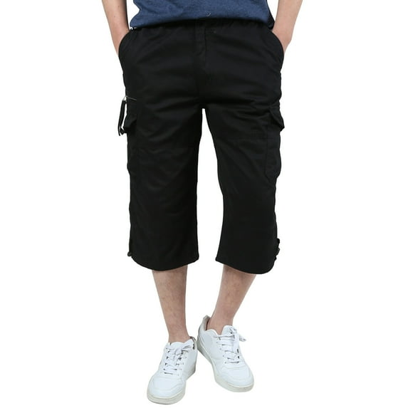 Mens Cargo Shorts 3/4 Relaxed Fit Casual Twill Elastic Below Knee Loose Fit Multi-Pocket Capri Long Shorts