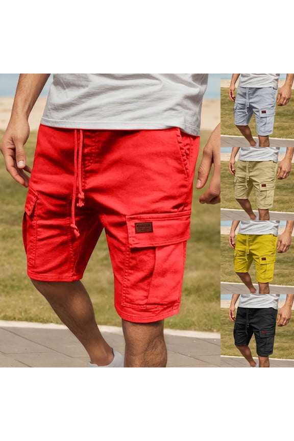 Mens Cargo Shorts 5 Inch Streetwear Shorts Straight Leg Urban Style Utility Pockets Youth Summer Shorts Black L