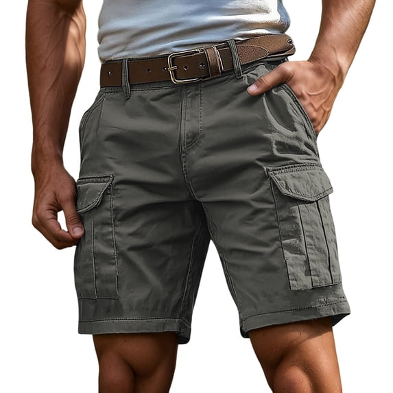 Mens Cargo Shorts 7 Inch Inseam Elastic Waist Stretch Work Shorts Relaxed Fit Hiking Chino Short Multi Pockets Dark Gray L