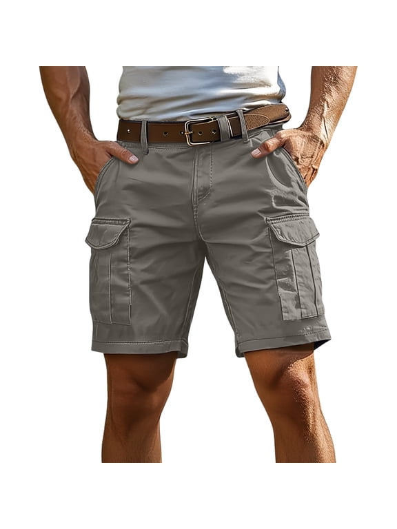 Mens Cargo Shorts 7 Inch Inseam Elastic Waist Stretch Work Shorts Relaxed Fit Hiking Chino Short Multi Pockets (No Belt) L