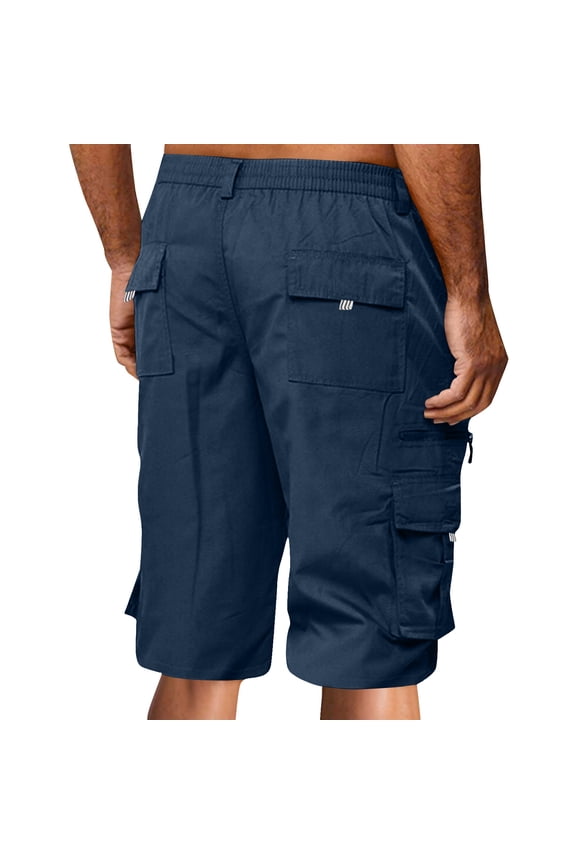 Mens Cargo Shorts Below Knee Length Hiking Work Relaxed Fit Lightweight Bermuda Tactical Shorts with Multi Pockets Navy 4XL